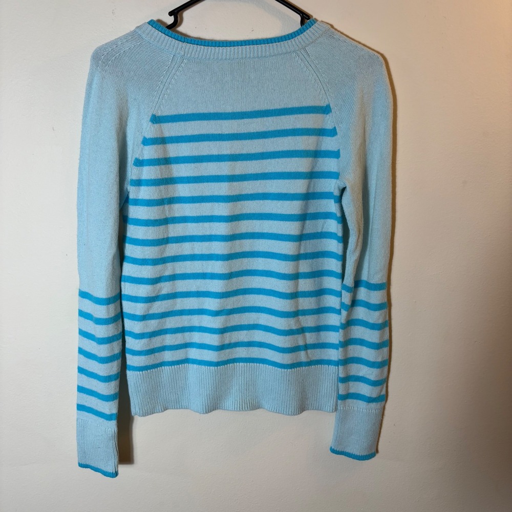 Talbots XS Blue Striped Cotton Blend Knit Sweater Pullover Pocket‎